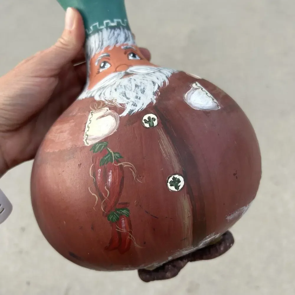 Christmas Santa Gourd Southwest Chili Cactus Hand Painted VTG Folk Art 12”
